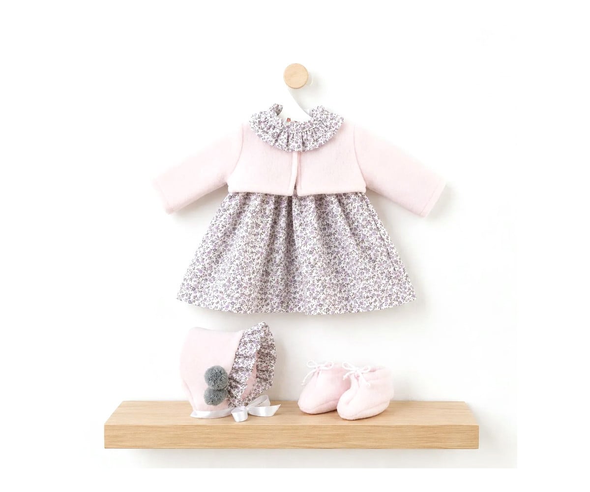 Vestido Leo Flores Grises con Chaqueta Rosa
