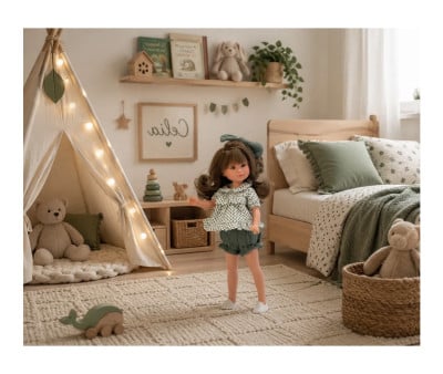 Muñeca Celia con Conjunto Camisa Y Pololo Verde