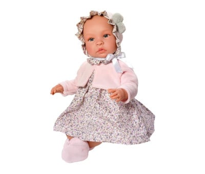 Bambola Leo Fiori Grigi Giacca Rosa 46cm