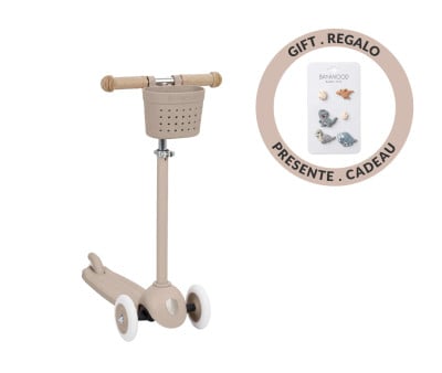 Patinete Banwood Eco + Cesta Pin & Ride Sand y Pines Dinosaurios