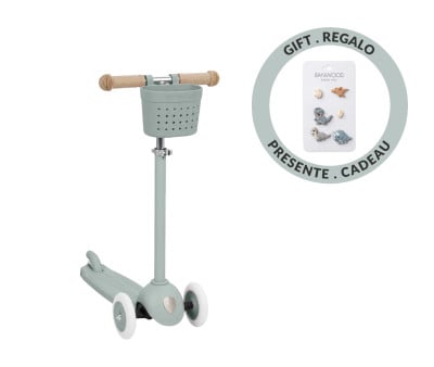 Patinete Banwood Eco + Cesta Pin & Ride Clay y Pines Dinosaurios