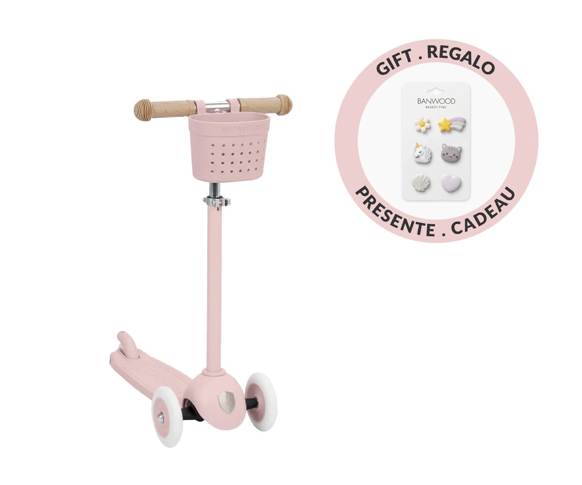 Monopattino Banwood Eco+Cestino Pin & Ride Faded Pink e Pin Magic