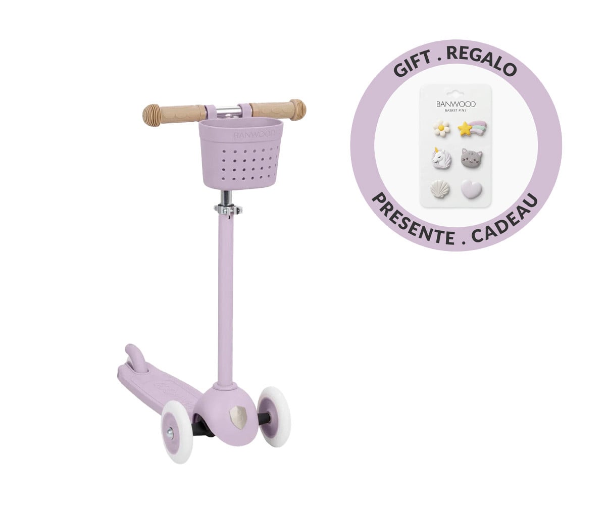 Monopattino Banwood Eco+Cestino Pin & Ride Lavender e Pin Magic