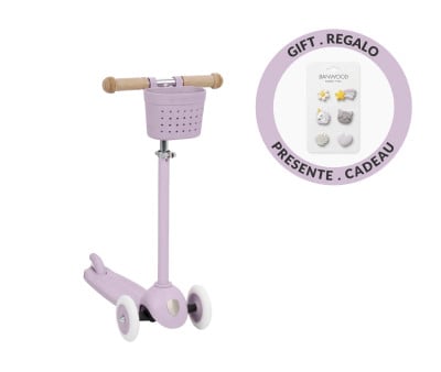 Patinete Banwood Eco + Cesta Pin & Ride Lavender y Pines Magia