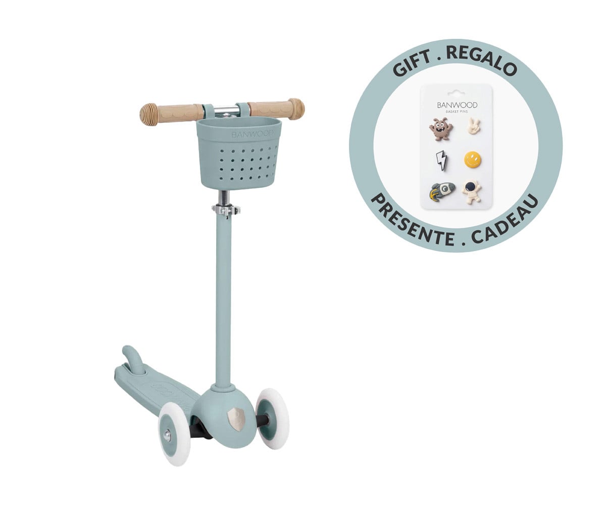 Patinete Banwood Eco + Cesta Pin & Ride Teal y Pines Espacio