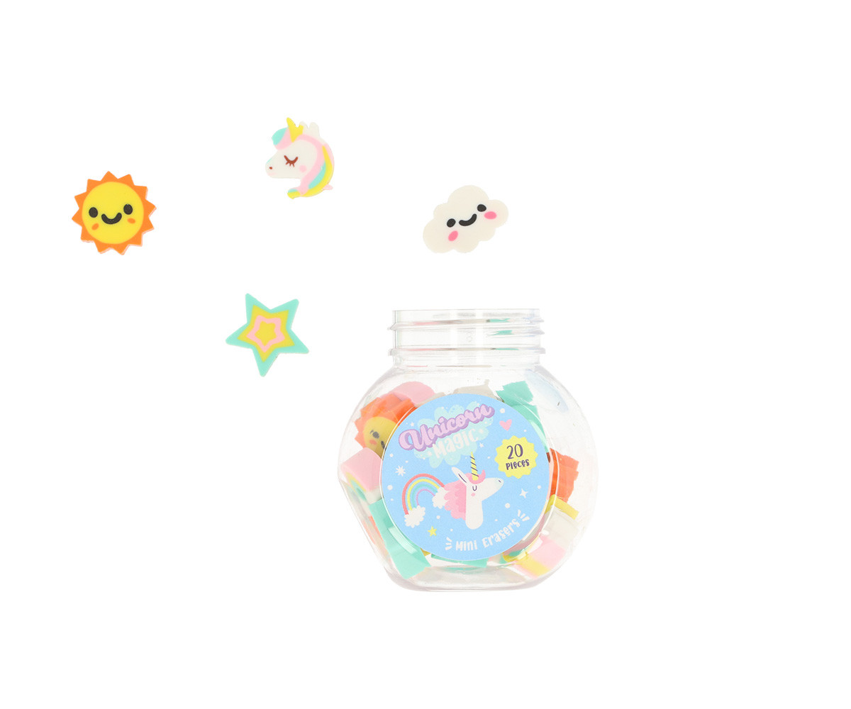 Bote de Mini Gomas de Borrar Unicornio Mágico