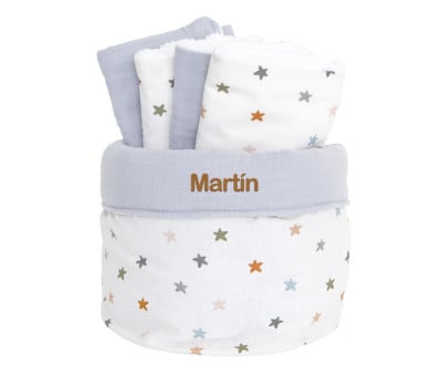 Cesta Personalizzabile + 4 Salviettine Little Stars Blue Personalizzabile