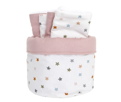 Cesta Personalizzabile + 4 Salviettine Little Stars Pink Personalizzabile