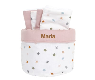 Cesta con Secababitas Little Stars Pink Personalizable