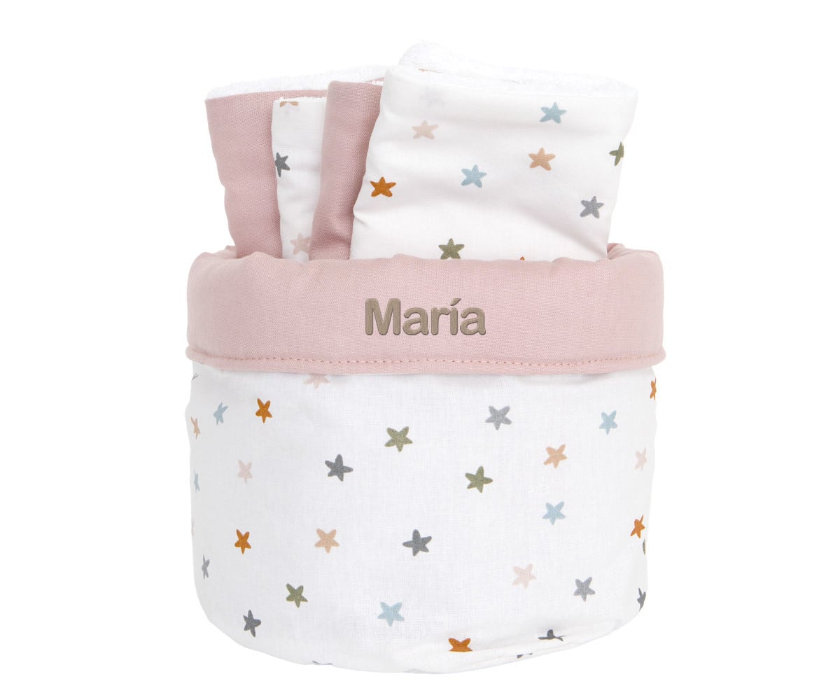 Cesta con Secababitas Little Stars Pink Personalizable