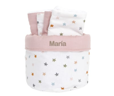 Cesta con Secababitas Little Stars Pink Personalizable