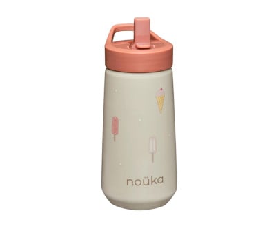 Garrafa de plástico com tampa flip-top e palhinha
400 ml Gelado 	