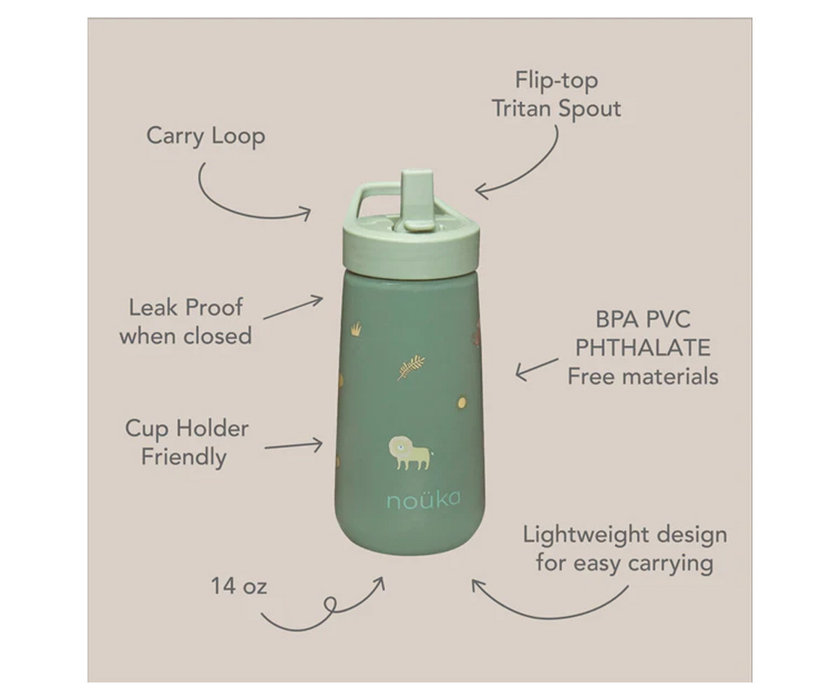Garrafa de plástico com tampa flip-top e palhinha 
400 ml Safari