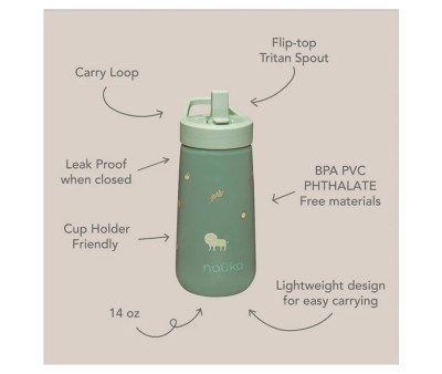 Garrafa de plástico com tampa flip-top e palhinha 
400 ml Safari