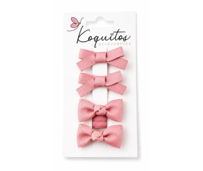 Set 2 Clip e 2 Elastici per Capelli Rosa