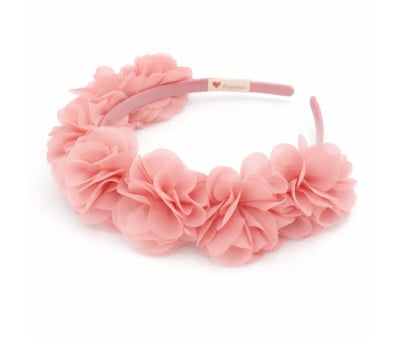 Cerchietto Capelli Fiori in Chiffon Rosa
