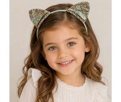 Diadema Gatito Glitter Verde