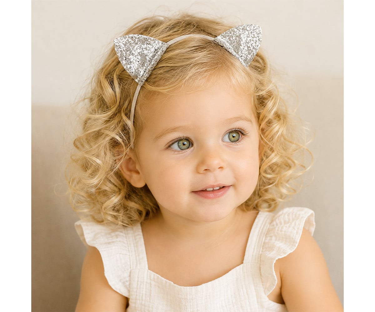 Diadema Gatito Glitter Plateada