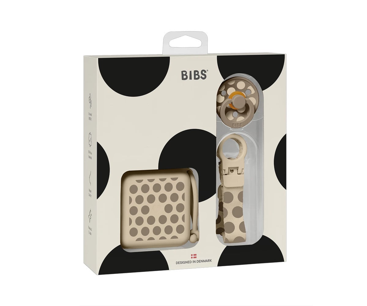 Set de Regalo BIBS Baby Soothe & Go Polka Dark Oak/Vanilla