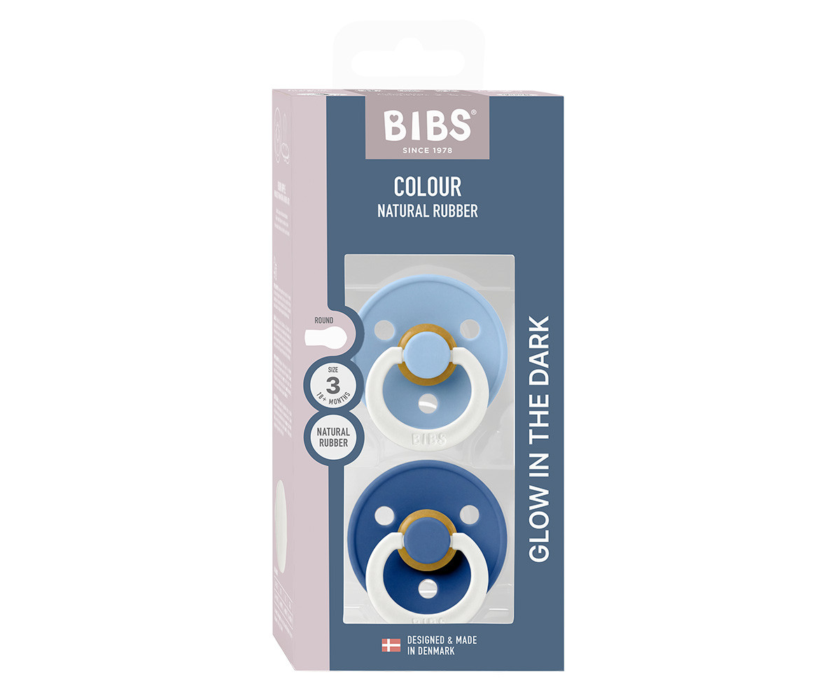2 Succhietti BIBS Colour Round Notturni Cornflower Glow/SkyBlue Glow