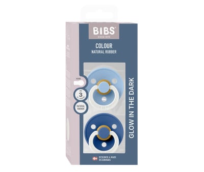 2 Succhietti BIBS Colour Round Notturni Cornflower Glow/SkyBlue Glow