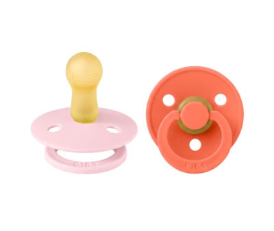 2 Succhietti BIBS Colour Round Pale Baby Pink/Tango