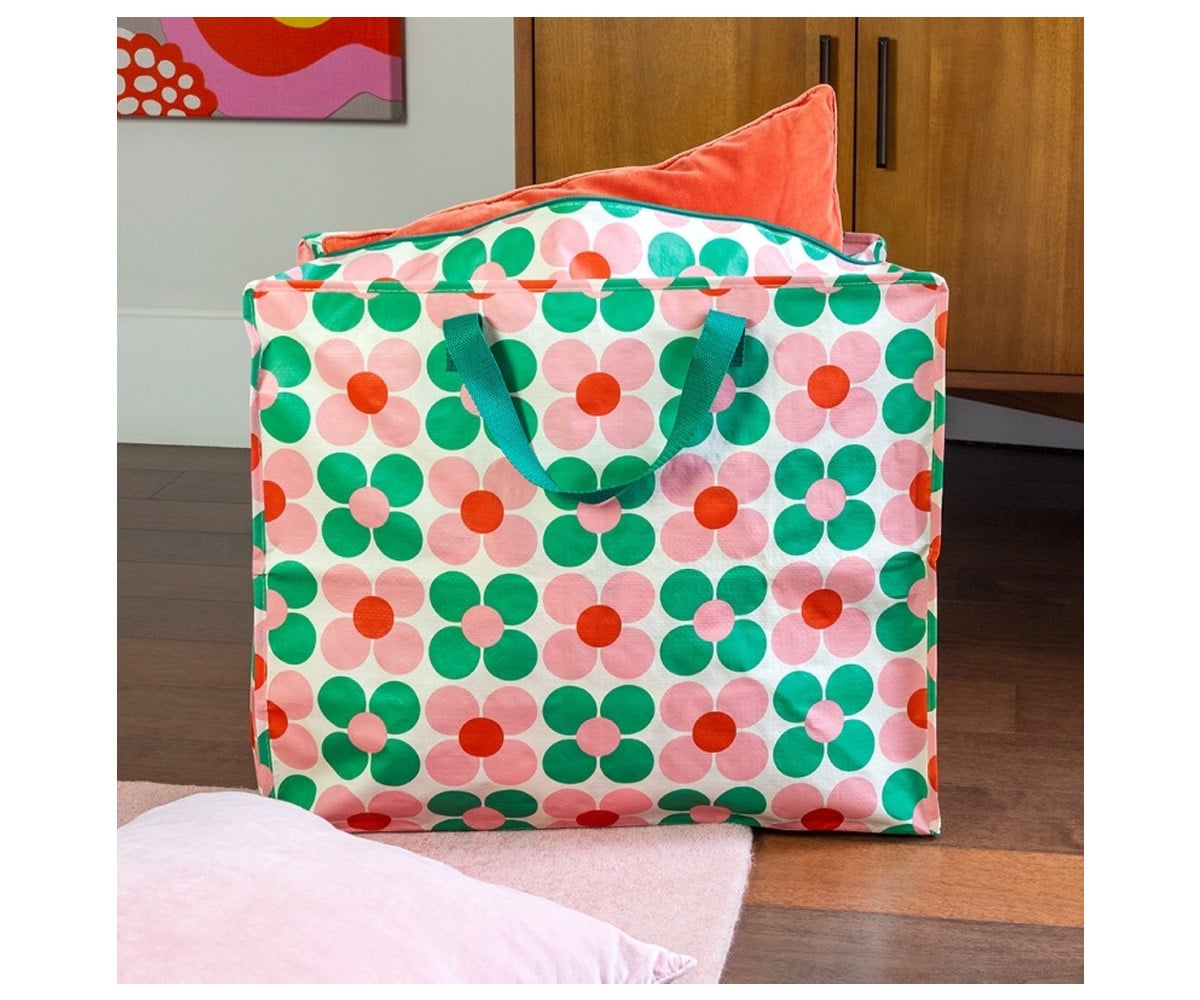 Bolsa de armazenamento Daisy Jumbo rosa e verde