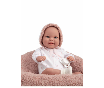 Boneca Elegance com peso de 35 cm, bebê rosa com almofada de pele de carneiro