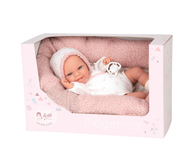 Boneca Elegance com peso de 35 cm, bebê rosa com almofada de pele de carneiro