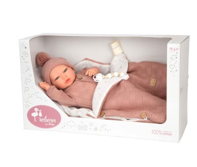Muñeco Reborn Elba Rosa 40cm con Saco de Dormir