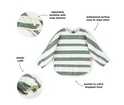 Babero con Mangas Rayas Verde 6-18m Personalizable