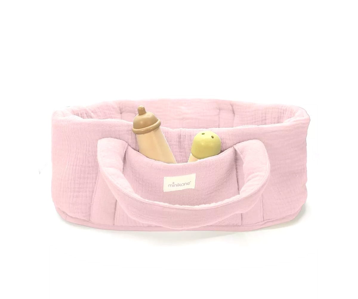 Capazo y Almohada Coton Fraise para Muñecos