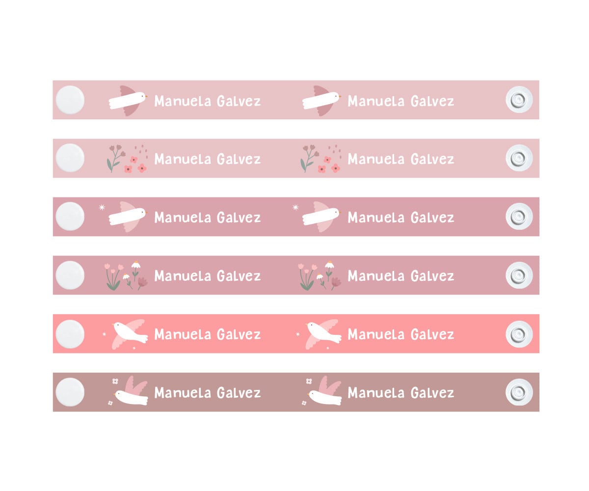 6 Cintas Reutilizables para Colgar Ropa Blossom Birds Personalizables