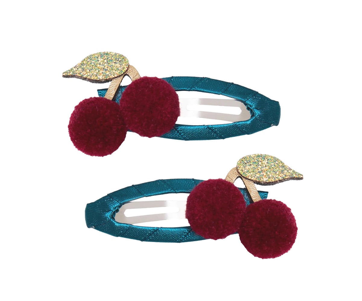 2 grampos de cabelo Pom Pom Cherries