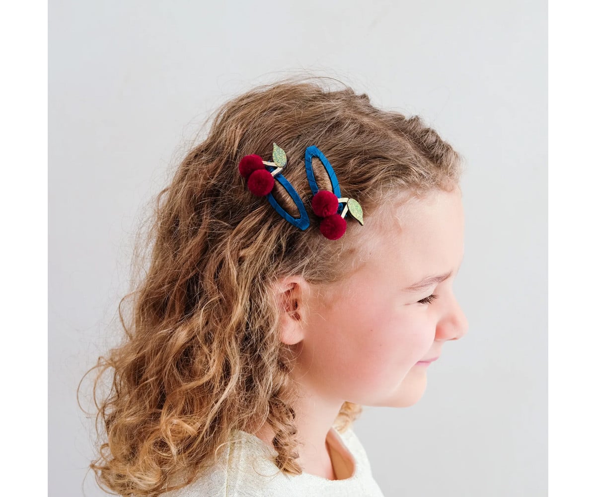 2 grampos de cabelo Pom Pom Cherries