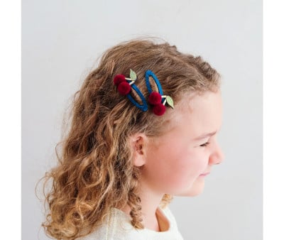 2 grampos de cabelo Pom Pom Cherries