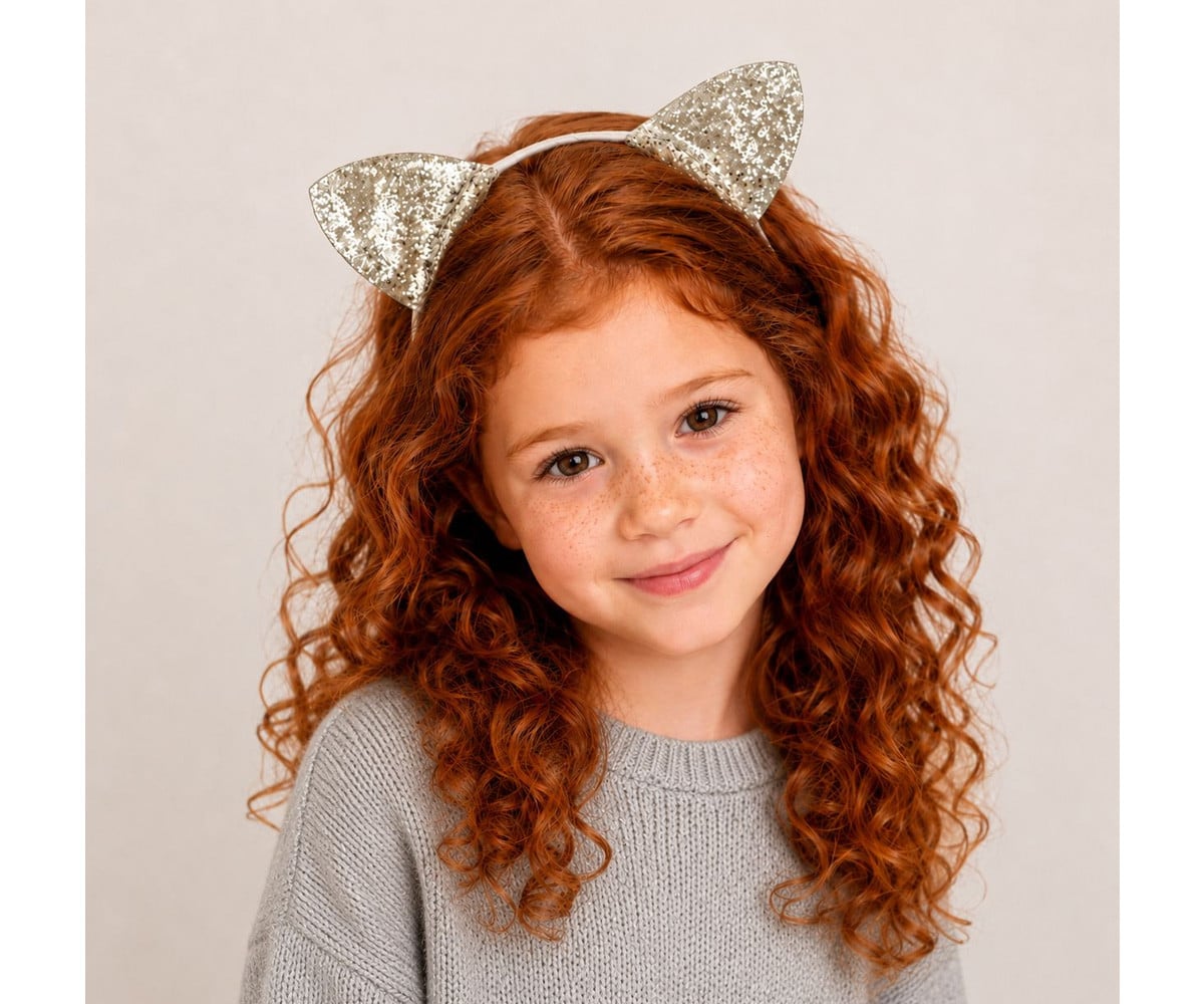 Diadema Gatito Glitter Plateada