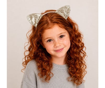 Diadema Gatito Glitter Plateada