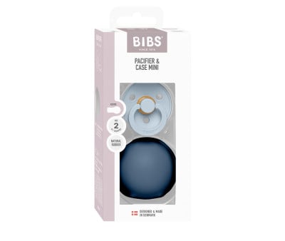 Chupeta BIBS Colour Redonda  Latex Baby Blue + Porta-chupetas Mini Steel Azul