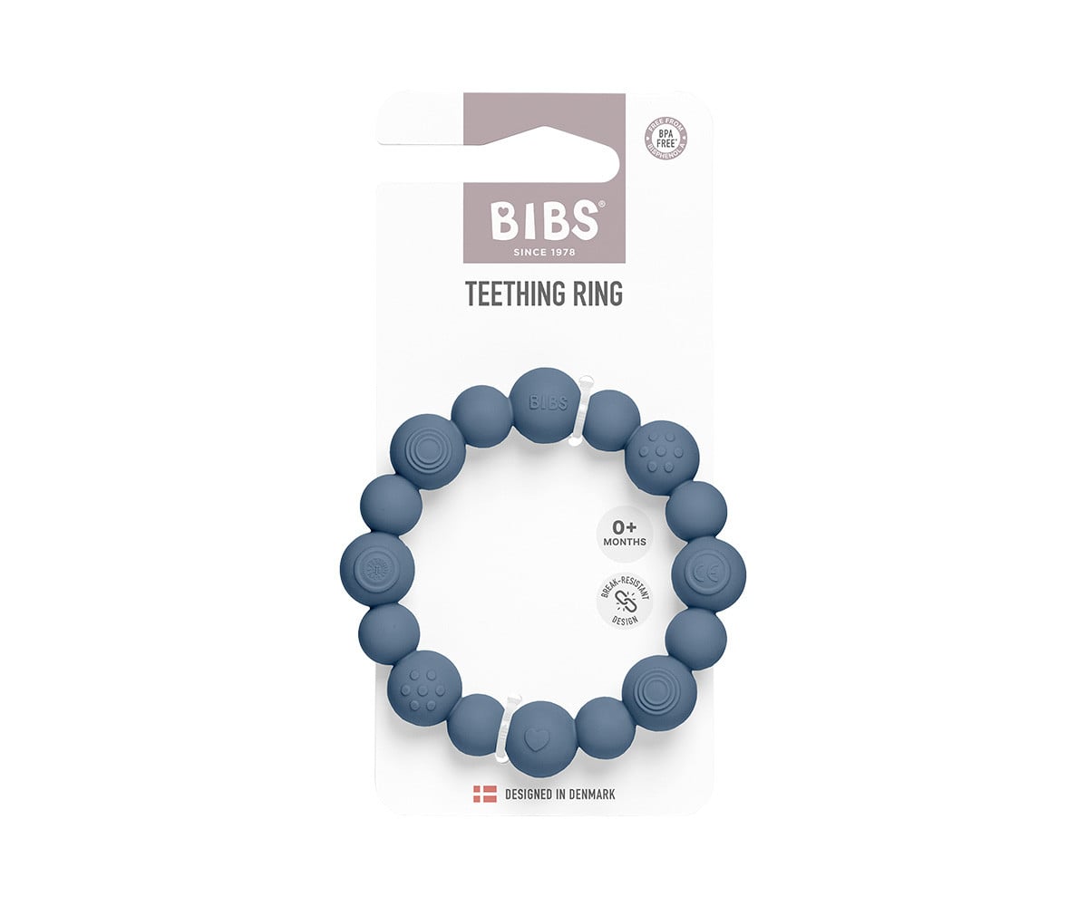 Dentarello in Silicone  BIBS Ring Beaded Steel Blue