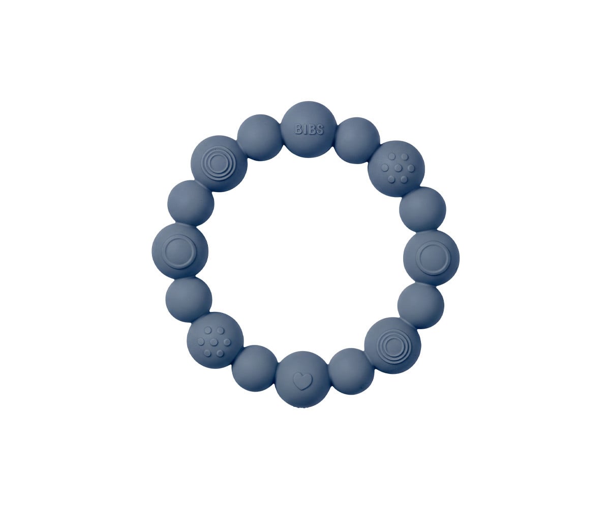 Dentarello in Silicone  BIBS Ring Beaded Steel Blue