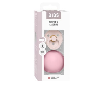 Chupeta redonda de látex Baby Petal BIBS Colour + Mini porta-chupeta Baby Pink