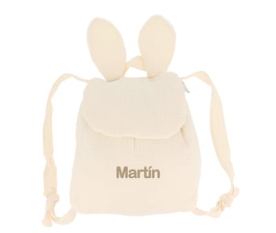Mochila Pequeña Gasa Conejo Écru Personalizable