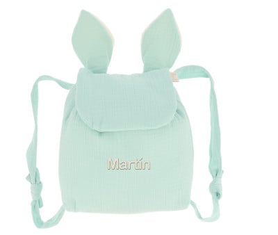 Mochila Pequeña Gasa Conejo Mint Personalizable