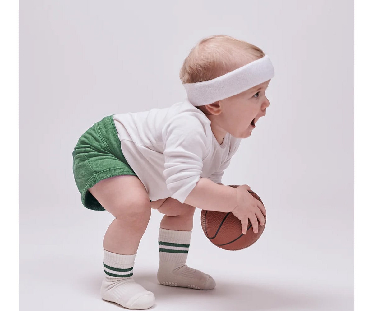 Meias desportivas de algodão verde antiderrapante
