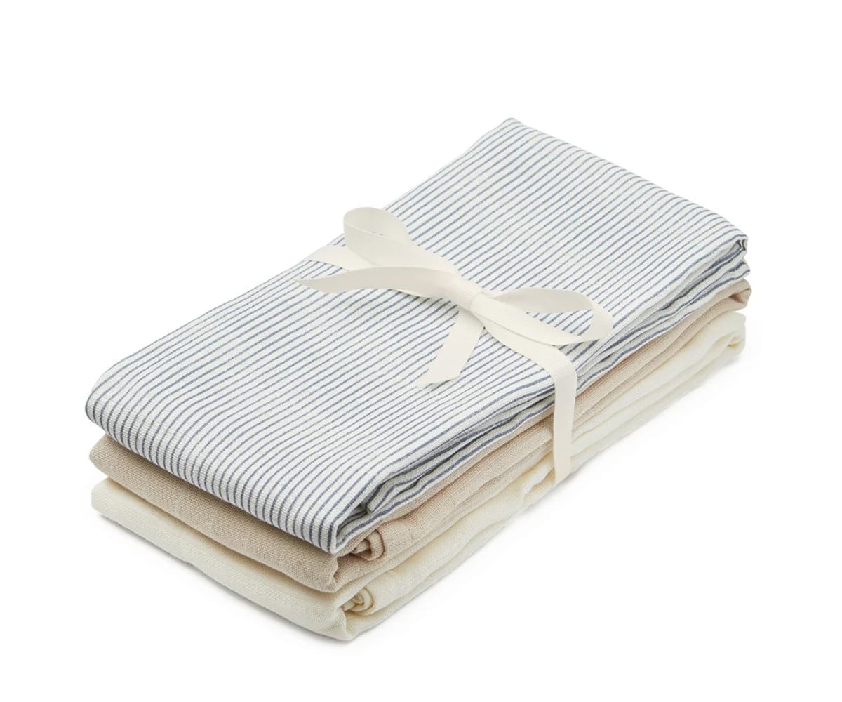 3 Mussoline Gots Stripes Blue, Praliné, Bianco Crema