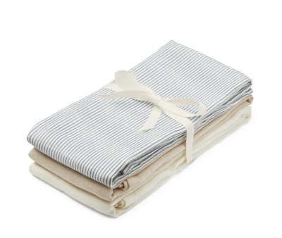Pack de 3 Muselinas Gots Classic Stripes Azul, Praliné, Blanco Crema