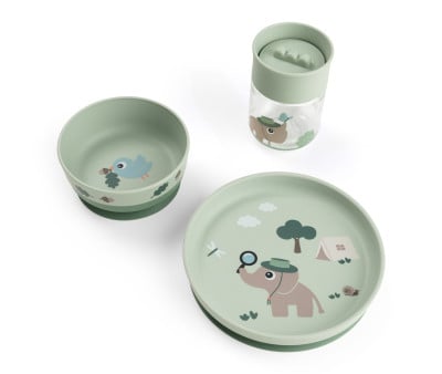 Vajilla Foodie con Plato, Bowl Ventosa y Vaso 360 Tiny Trails Green