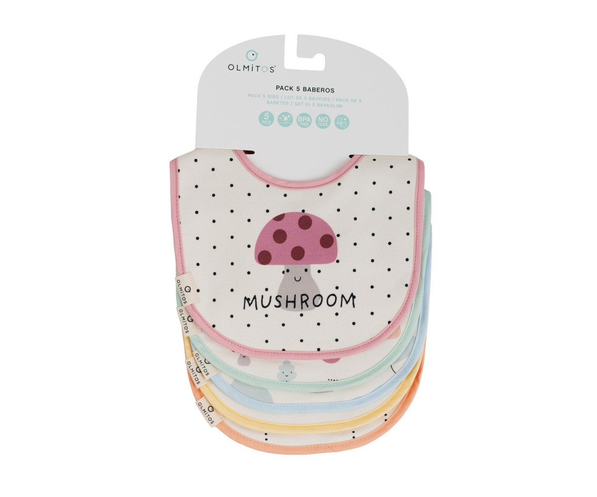 Set 5 Bavagli Impermeabili in Cotone Mushroom