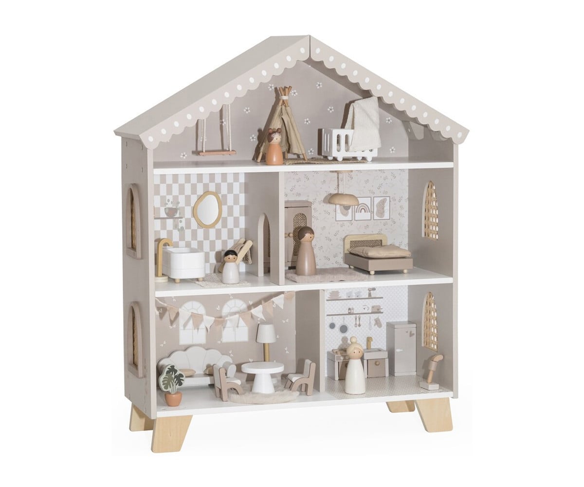 Casa de Muñecas de Madera Nougat con Muebles y Familia